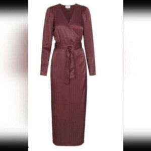 Second Female burgundy Satin Lily Wrap Dress  Maxi Sz Medium